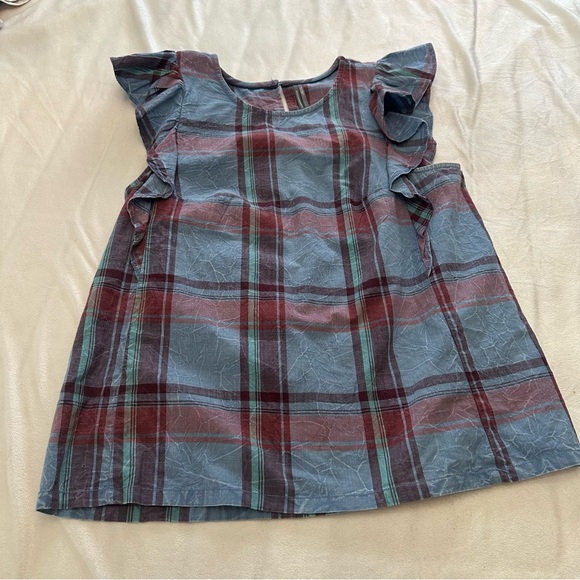 By Anthropologie Amarette Plaid Ruffled Sleeve Cotton Top Size Medium 51316 - Picture 5 of 12